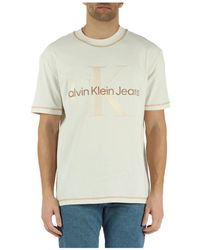 Calvin Klein - T-shirt in cotone con ricamo logo frontale - Lyst