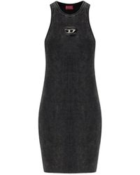 DIESEL - Kleedjes ,Grijs ,Nylon M-Anchorage Logo-Plaque Ribbed Mini Jurk - Lyst