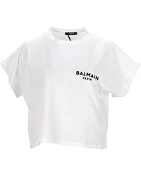 Balmain - Witte Crop Top Met Logo Print - Lyst