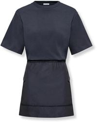 Moncler - Kleedjes ,Blauw ,Katoen Mini T‑Shirt Jurk - Lyst