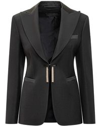 Max Mara - Jassen ,Zwart ,Leer Blazer Met V-Hals - Lyst