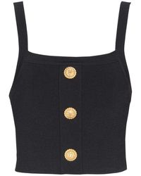 Balmain - Tops ,Zwart ,Polyester Gebreide Bralette Top Met Knopen - Lyst