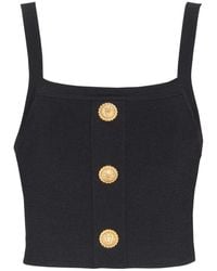Balmain - Tops ,Zwart ,Polyester Gebreide Bralette Top Met Knopen - Lyst