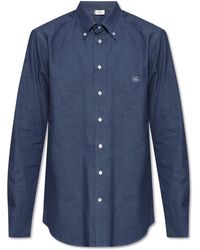 Etro - Overhemden ,Blauw ,Katoen Shirt Met Logo-Borduursel - Lyst