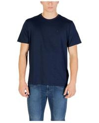 Calvin Klein - Tops ,Blauw ,Katoen T-Shirt Van Katoen Met Ronde Hals En Korte Mouwen - Lyst