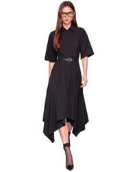 Kocca - Kleedjes ,Zwart ,Leer Midi Jurk Met Kraag En Gespceintuur - Lyst
