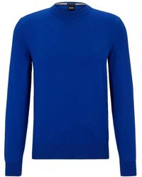 HUGO - Bio-Baumwolle Rundhalsausschnitt Pullover Blau - Lyst
