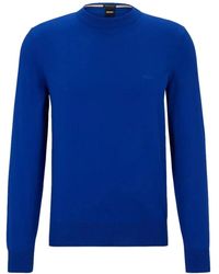 HUGO - Biologisch Katoen Ronde Hals Sweater Blauw - Lyst