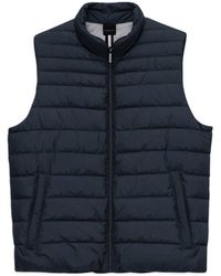 Bugatti - Jassen ,Blauw ,Polyester Gewatteerd Vest Met Hoge Kraag - Lyst