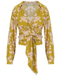 Elisabetta Franchi - Blumige V-Ausschnitt Bluse Mit Emaille-Knöpfen - Lyst
