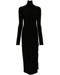 Norma Kamali - Schwarzes kleid mit hohem ausschnitt und überschnittenen schultern - Lyst