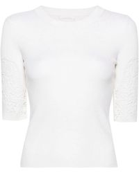 Chloé - Weißer pullover mit kurzen ärmeln und spitzen-details - Lyst