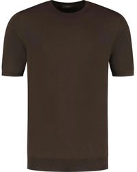 Zanone - Truien & Vesten ,Bruin ,Katoen Rondgebreid T-Shirt Met Korte Mouwen - Lyst