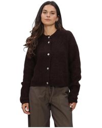 Second Female - Truien & Vesten ,Bruin ,Wol Andrea Knit Rib Ls Cardigan - Lyst