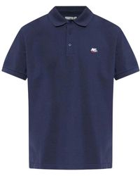 Etro - Tops ,Blauw ,Katoen Poloshirt Met Korte Mouwen En Logodetail - Lyst