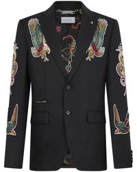 Philipp Plein - Jassen ,Zwart ,Leer Gigolo Fit Blazer Met Tattoo Borduursel - Lyst
