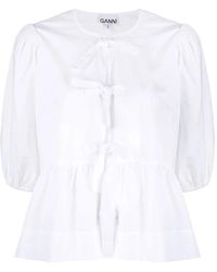 Ganni - Cotton Poplin Peplum Blouse - Lyst