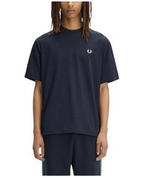 Fred Perry - Tops ,Blauw ,Katoen T-Shirt Met Ronde Hals - Lyst
