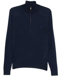 Etro - Hoodies & Sweatvesten ,Blauw ,Wol Wol En Zijde Trui Met Rits En Pegaso-Borduring - Lyst