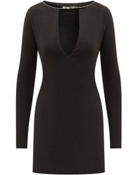 Ambush - Kleedjes ,Zwart ,Zwarte Jurk Met Lange Mouwen En Uitsnijding - Lyst