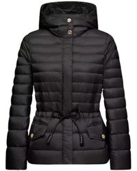 Moncler - Jassen ,Zwart ,Raies Korte Donsjack Met Capuchon - Lyst