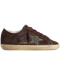 Golden Goose - Braune Leder Glitzerstern Sneakers - Lyst