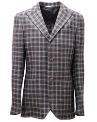 Liu Jo - Karierte Leinenjacke Grau/Blau - Lyst