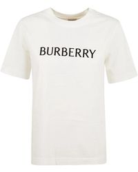 Burberry - Tops ,Wit ,Katoen Logo Katoenen T-Shirt - Lyst