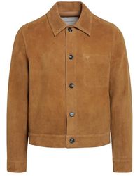 Ami Paris - Jassen ,Bruin ,Leer Jacket Met Knopen - Lyst