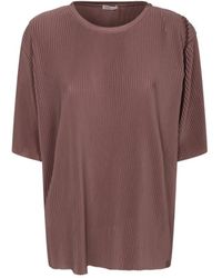 Herno - Bruine Geplooide T-Shirt Met 3/4 Mouwen - Lyst