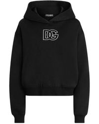 Dolce & Gabbana - Hoodies & Sweatvesten ,Zwart ,Katoen Sweatshirt Met Wit Logo - Lyst