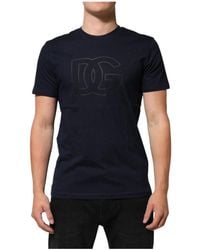 Dolce & Gabbana - Tops ,Blauw ,Katoen Donkerblauwe Dg Logo Print Top - Lyst
