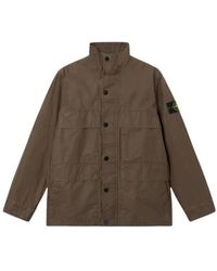 Stone Island - Jassen ,Bruin ,Katoen Waxed Shirt Jacket - Lyst