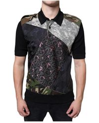 Dolce & Gabbana - Seiden Camouflage Patchwork Polo T-Shirt - Lyst