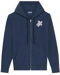 Vilebrequin - Hoodies & Sweatvesten ,Blauw ,Katoen Cotton Full Zip Hoodie Big Turtle Embroidery - Lyst
