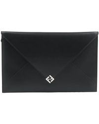 Fendi - Accessoires ,Zwart ,Leer Grote Ff Squared Flat Pouch - Lyst