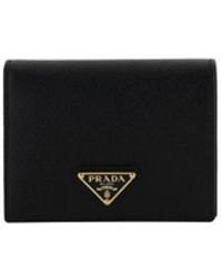 Prada - Accessoires ,Zwart ,Leer Portemonnee Met Driehoekig Logo En Meerdere Compartimenten - Lyst