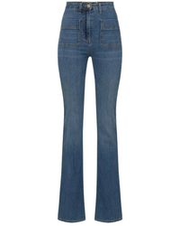 Elisabetta Franchi - Jeans a zampa con tasche logo dorate - Lyst