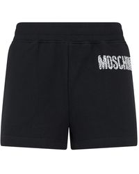 Moschino - Elegante Zwarte Shorts Met Wit Logo - Lyst