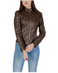 Guess - Jassen ,Bruin ,Blazer Met Lange Mouwen En Ritssluiting Met Ronde Hals - Lyst