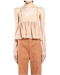 Chloé - Overhemden ,Roze ,Mouwloze Top Met Ruches - Lyst
