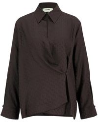 Fendi - Overhemden ,Bruin ,Silk Ff Jacquard Gedrapeerde Blouse - Lyst