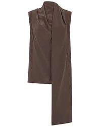 P.A.R.O.S.H. - Seidenbraune ärmellose bluse mit schal - Lyst