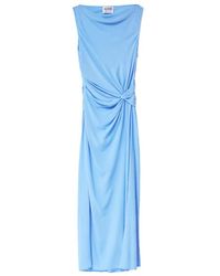 Moschino - Kleedjes ,Blauw ,Blauwe Crepe Midi Jurk - Lyst