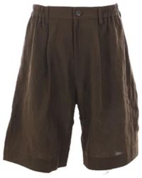 Ziggy Chen - Braune leinen-shorts mit elastischem bund - Lyst