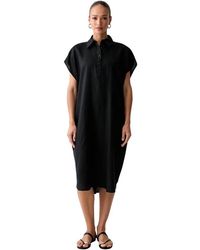 Benetton - Linnen Jurk Met Halflange Mouwen - Lyst