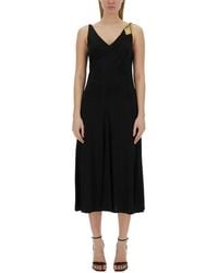 Lanvin - Kleedjes ,Zwart ,Mouwloze A-Lijn Midi Jurk - Lyst