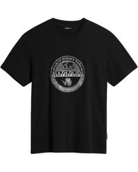 Napapijri - Tops ,Zwart ,Katoen Korte Mouw Katoen Zwarte T-Shirt - Lyst