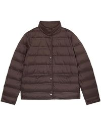 Oltre - Jassen ,Bruin ,Nylon Nylon Puffer Jacket Met Hoge Kraag - Lyst