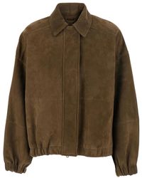 Brunello Cucinelli - Jassen ,Bruin ,Katoen Suede Bomber Jacket - Lyst